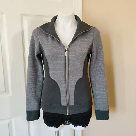 prAna Tobi ribbed fleece jacket gray sz M - Picture 2 of 9